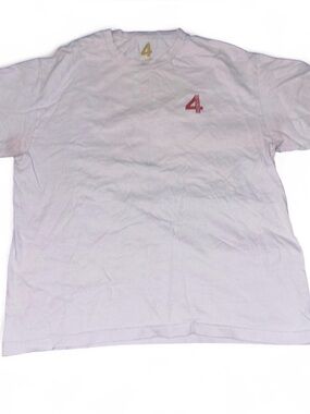 White Graphic 4 Hunnid Tee with Small Red '4' Chest Print